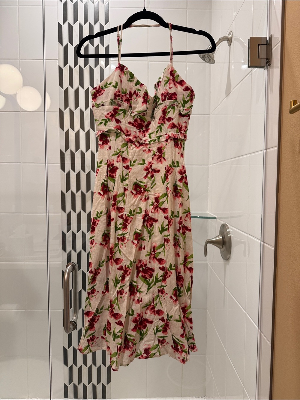 Petal & Pup Cream Midi Dress with Red Floral Print